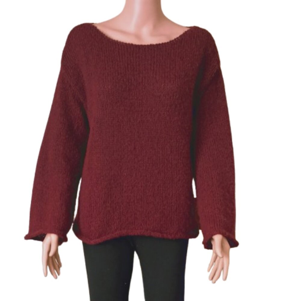 Cotton On Roll Over Hems Sweater M Woman's Burgundy Boat Neck Relaxed Fit